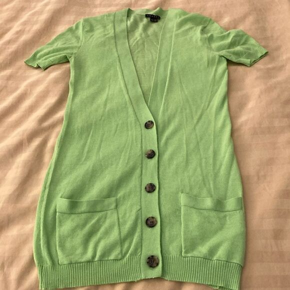 Theory Sweaters - Theory Cashmere Short Sleeve  Long Cardigan Sweater in Lime Green. Size Small.